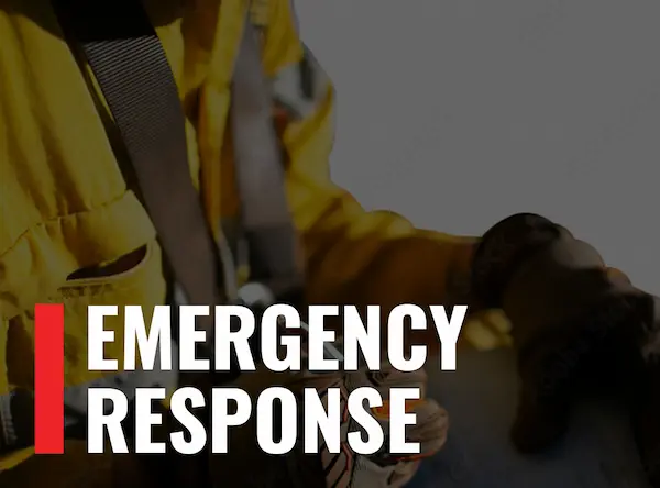 Image of someone in an emergency suit with the words "Emergency Response"
